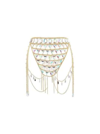 Foyte Cadenas de cuerpo bohemias con diamantes de imitación, brasier sexy y brillante, cadena de cintura de cristal, cadena de bikini para el vientre, falda de baile, club nocturno, playa, accesorios de joyería para mujeres y niñas (falda),44319428