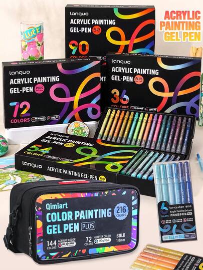 Bộ bút vẽ nhật ký 3D Languo - 216 màu gel acrylic & 48 màu kim loại & 15 chủ đề màu sắc (6 màu) & 4 lựa chọn hộp quà (36/54/72/90 màu) - Đầu bút mảnh 1.0mm, thích hợp cho vẽ tranh, phác thảo và ghi nhật ký nghệ thuật | Pha trộn mượt mà, dung tích mực lớn | Lý tưởng cho nghệ sĩ và người mới bắt đầu, món quà tuyệt vời cho học sinh nam/nữ, quà tặng nhân dịp tựu trường & quà tặng giáo viên.