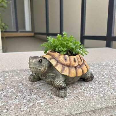 1pc Creative Resin Sea Turtle Planter, Vintage Design Flower Pot, Natural Style Indoor/Outdoor Gardening Decor, Balcony/Patio/Garden Turtle Shaped Durable Planter, Suitable For Spring Gardening And Nature-Inspired Home Decor, Ideal For Plant Lovers And Nature-Themed Households