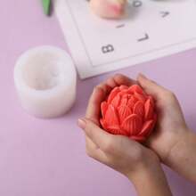 1个新款3D莲花形硅胶蜡烛模具，手工DIY节日装饰桌面家居摆件，节日礼物蜡烛硅胶模具 - A-白色 - 查看 5