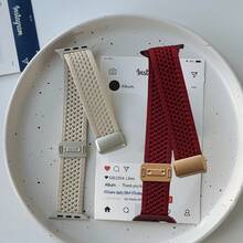 Dây đeo đồng hồ bằng nylon dệt kim thoáng khí, khóa từ tính, tương thích với Apple Watch Series Ultra/SE/11/10/9/8/7/6/5/4/3/2/1, 38mm/40mm/41mm/42mm/44mm/45mm/46mm/49mm, kiểu dáng cổ điển, dễ đeo, thời trang cho cả nam và nữ. - ánh sao trắng - Xem 6