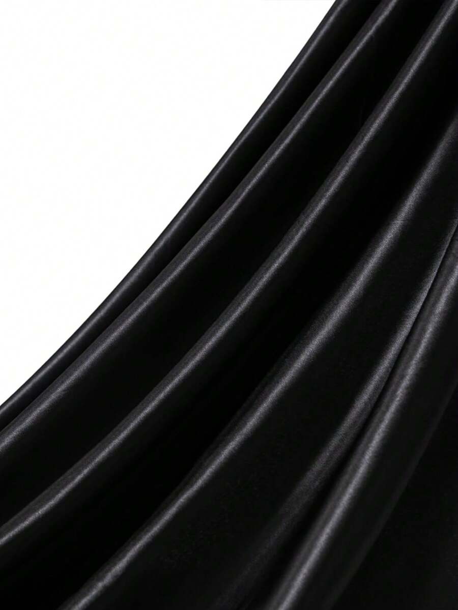 1pc Satin Fabric, Smooth And Shiny Material, Suitable For Wedding Dresses, Clothing Sewing, DIY Crafts, Solid Color Satin Fabric - Black - View 1