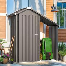 YODOLLA Gartenschrank mit Regalen und seitlich offenen Wandregalen aus Holz, hoher, vertikaler, wetterfester Geräteschuppen mit Spitzdach, wetterfeste Aufbewahrungsmöglichkeit für Terrasse und Garten, Grau - Dunkelgrau - Übersicht 7