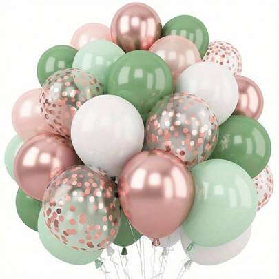 Bộ 32 bóng bay màu xanh lá cây nhạt và vàng hồng - Bóng bay kim tuyến lấp lánh, bóng bay cao su màu xanh lá cây và trắng, thích hợp trang trí sinh nhật, đám cưới, tiệc mừng em bé, tiệc chủ đề rừng rậm, trang trí Halloween, trang trí Giáng sinh.