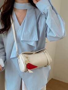 1件装时尚女士优雅单肩包，简约别致波士顿包，PU材质，手提，带吊坠，适合日常、通勤、度假，优雅女士包 - 米色 - 查看 6