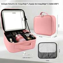 Bolsa de Maquillaje Portátil de Viaje con Espejo LED Regulable, 3 Ajustes de Color Recargables, Caja Organizadora de Cosméticos y Herramientas de Belleza para Mujeres - Rosa - Ver 2