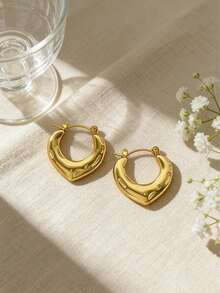 1 Pair Elegant Gold Geometric Earrings, Made Of Stainless Steel With 18K Gold Plating, Perfect Daily Wear For Women - 2 Elegant Earrings - View 3