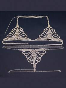 Rhinestone Claw Chain Body Chain Sexy Bra Panty Set Body Chain - Multicolor - View 3