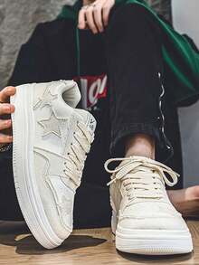 Nuevos zapatos casuales con suela gruesa y transpirables para hombres, zapatos retro de caña baja con diseño de estrella, zapatillas polivalentes y versátiles para uso deportivo al aire libre - Beis - Ver 6