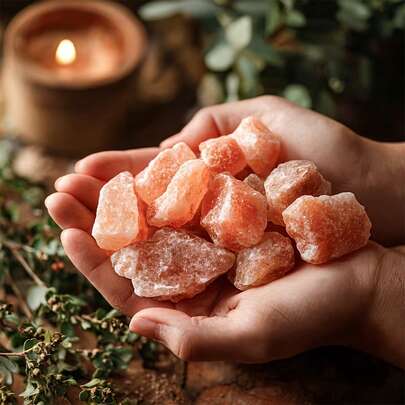 Trozos de sal de Himalaya naranja natural - Piedras de cristal en bruto para decoración del hogar, elaboración de velas y aromaterapia, acento acogedor de estilo bohemio