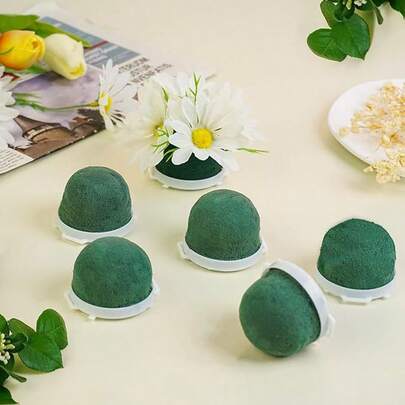 1 pieza Mini bola de espuma con flores, soporte de espuma para flores con pegamento, bloque de esponja de espuma redonda para flores, decoración de botella de mesa, corsage de sombrero y muñeca, accesorio para ramos