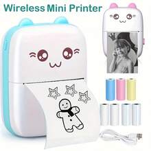 SOKANY Impressora Portátil Sem Fio Mini, Design Fofo de Gato, Fácil de Carregar, Interface USB (400mAh), Adequada para Todos os Smartphones. Imprima Fotos, Etiquetas e Anotações a Qualquer Hora e em Qualquer Lugar. O Presente Perfeito para Estudantes e Trabalhadores de Escritório. Também Ótimo para Viagens e Uso Doméstico. A Impressão Instantânea Mudará a Sua Vida. - Multicolorido - Visão 2
