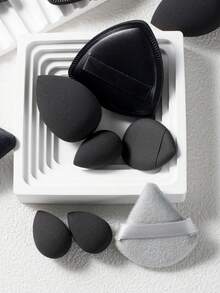 17pcs Makeup Sponge Set, Including 3 Powder Puffs, 3 Medium Makeup Sponges, 3 Mini Makeup Sponges, 3 Finger Sponges, 2 Large Cotton Candy Sponges, 3 Mini Powder Puffs, Multi-Functional For Foundation, Cream, Concealer And Powder, Multi-Color Options Suitable For All Skin Types - Black - View 4