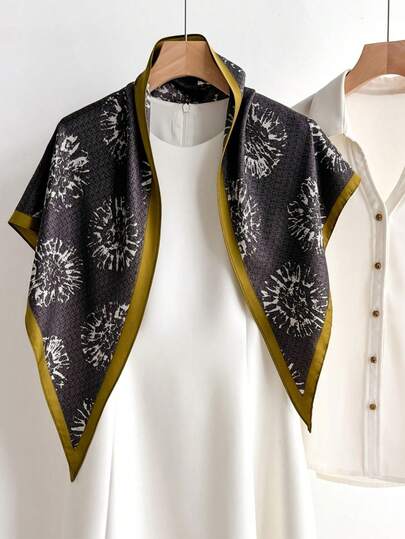 1条2026春季新款多功能纹理印花三角围巾，多功能通勤防晒围巾，可作头巾、颈巾，适合户外旅行、街舞服装