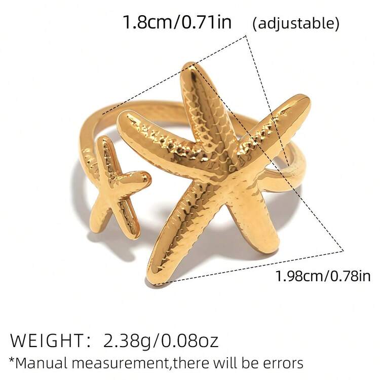 3pcs/Set 18K Gold Plated 304 Stainless Steel Starfish Rings, Fashionable Stackable Beach Style Rings Suitable For Women And Teen Girls - Multicolor - View 7