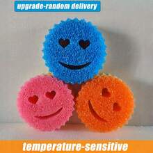 1个心形笑脸双层变温洗碗海绵，多功能不刮伤清洁垫，适用于厨房、客厅、汽车、玻璃等，卡通设计，速干耐用 - 彩色 - 查看 8