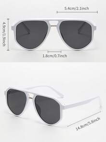 Retro Aviator Style Large Frame White Fashion Glasses, Classic Plastic Eyewear For Women, Outdoor Travel Beach Vacation Casual Wear, Summer UV Protection Shades For Men - White - View 5