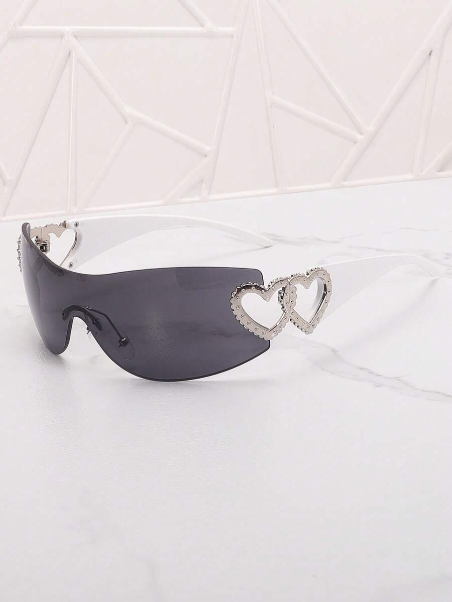 1pc Frameless Metal Heart Decor Y2K Style Fashion Glasses, Suitable For Beach, Party, Gift, Vacation - 灰片白腳 - 查看 1