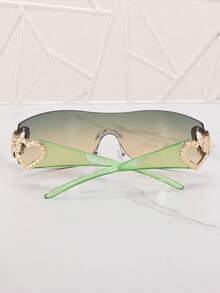 1pc Frameless Metal Heart Decor Y2K Style Fashion Glasses, Suitable For Beach, Party, Gift, Vacation - 綠茶片綠腳 - 查看 2