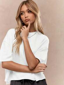 Oversized Heavy T-Shirt Modern Streetwear Essential Boxy Cut Casual Summer Basic Loopback Top Ultra Soft Minimalist Urban Fashion Staple-Unisex Summer Casual Vintage Cotton Printed T-Shirts For Couples - 白色 - 查看 5