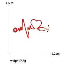 1pc ECG Stethoscope Brooch, Women's Safety Pin Brooch Suitable For Daily, Vacation, Travel - Red - View 4