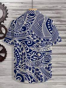 The Pattern Features Bold  Waves And Geometric Leaves Symbolizing Strength Freedom And Connection To Nature While Enhancing A Confident Modern Look 3D Printed Men's Casual Short Sleeve Shirt Fashion Summer Beach Top - 白色 - 查看 3