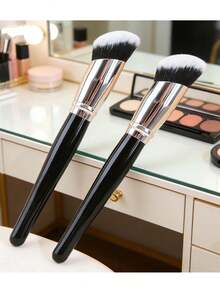 1pc Angled Round Makeup Brush, Professional Synthetic Brush Suitable For Contouring, Foundation, Concealer, Blush, Contouring, Foundation, Blush Brush, Angled Blush Brush, Contouring Brush, Makeup Brush Tool - Black - View 10