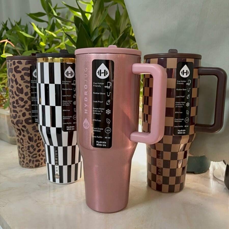 HydrojugTraveler 32 Oz/40 Oz Water Bottle With Handle & Flip Straw - Fits In Cup Holder, Leak Resistant Tumbler-Reusable Insulated Stainless Steel & Rubber Base - Gifts For Women & Men