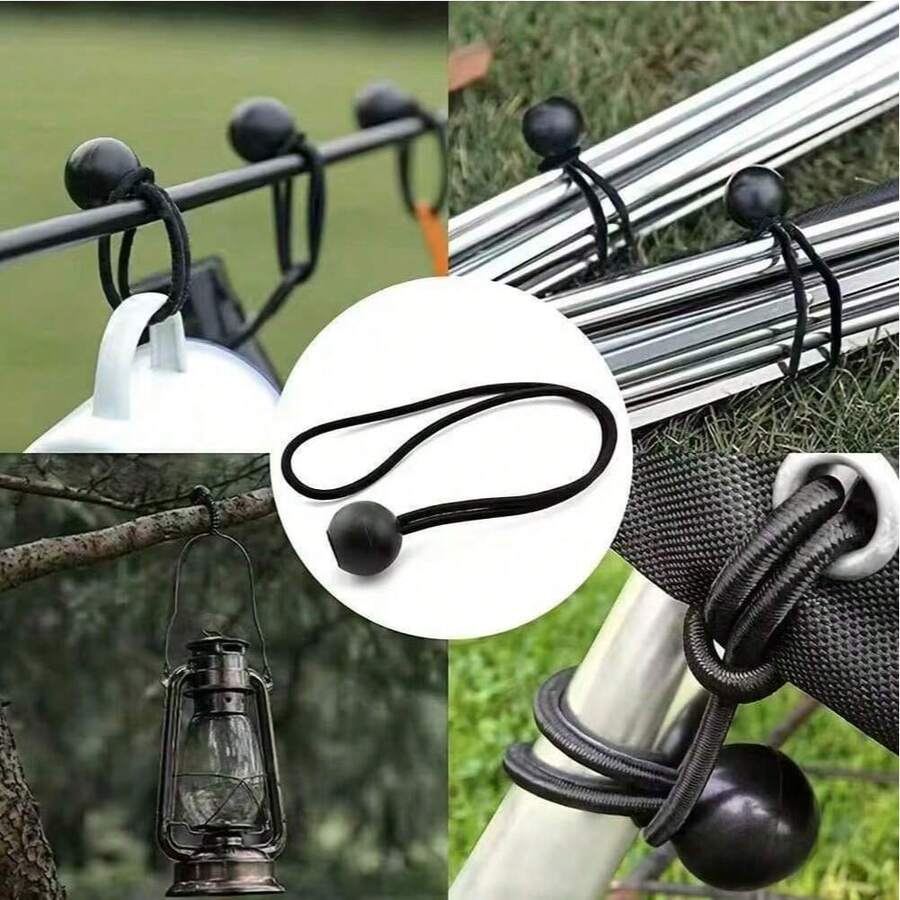 1pc/10pcs/20pcs Heavy Duty Nylon Elastic Rope With Metal Ball Buckle Hook - 55.34kg Tensile Strength, Waterproof Black Elastic Cord, Suitable For Tent Stakes, Camping Gear And Outdoor Equipment, Durable And Flexible Heavy Duty Rope, Back To School Tie - Black - View 1
