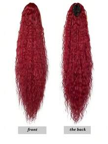 36 Inch Long Lightweight Fully Natural Curly Ponytail Braid, Black Color Synthetic Hair Extension Multilayer Soft Drawstring Ponytail Hairpiece For Women - Red - View 4