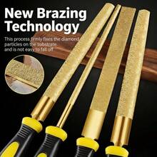 Bộ dũa kim loại phủ kim cương 6 inch, loại dũa phẳng/bán nguyệt/tròn, dụng cụ cầm tay đa năng dùng để làm sạch và đánh bóng kim loại và đá. - vàng - Xem 9