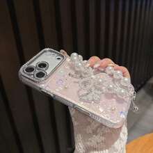 Premium Rhinestone, Pink Pearl, Heart & Butterfly Design Acrylic Hard Phone Case Compatible With Iphone 17 Pro Max/17 Pro/17 Air/17/16 Pro Max/16/16 Pro/16 Plus/15/15 Pro Max/15 Pro/15 Plus/11/12/13/14 Pro Max/11 Pro/11 Pro Max/12 Pro/12 Pro Max/13 Pro/13 Pro Max/7 Plus/14 Pro/14 Pro Max/14 Plus, Creative - 粉紅色珍珠手鍊 - 查看 6