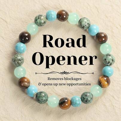 虎眼石与蓝玉髓手链，波西米亚风优雅珠宝，女士珠宝，完美礼物