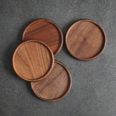 Black Walnut Wood Coaster, Natural Solid Wood, Round Smooth, Durable And Heat-Resistant, Suitable For Tea, Coffee And Multipurpose Home Use