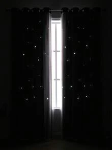 1件镂空星形薄纱窗帘，涤纶蕾丝双层窗帘，遮光窗帘，适用于客厅卧室，可爱风格 - 紅木色 - 查看 4