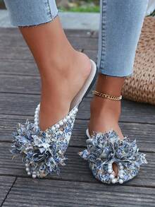 Sandal nữ, nhuộm tie-dye, phong cách preppy, thanh lịch, màu trung tính, da PU, ngọc trai, hồng, thời trang, đi biển, nghỉ lễ, dự tiệc, công sở, mùa hè - Màu xanh nhạt - Xem 4