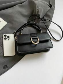 Fashionable Small Square Handbag For Women, New Casual Texture Commuter Bag, Minimalist Shoulder Crossbody Bag - Black - View 9