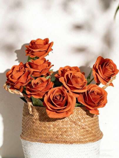 5包/4支/1支金色玫瑰仿真新娘花束，逼真天鹅绒质感，仿真花卉摆设装饰，假玫瑰，人造玫瑰，适合情人节礼物、婚礼派对、家居装饰、生日礼物、室内外装饰、花瓶插花（购买须知：可能略有气味，请放置于窗边通风1-2天），情人节礼物、生日礼物、毕业礼物