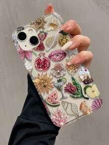 Lips 1pc Airbag Bead Embroidered Pomegranate Lip Pattern Full Coverage TPU Shockproof Phone Case Compatible With Apple 16, 15, 14, 13, 12, 11 Pro Max, Series - Multicolor - View 3