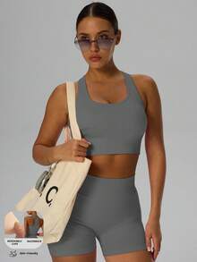 Yefecy Soutien-gorge de sport sans couture, confortable et respirant avec coussinets. Sous-vêtements de fitness et de yoga - Gris - Voir 3