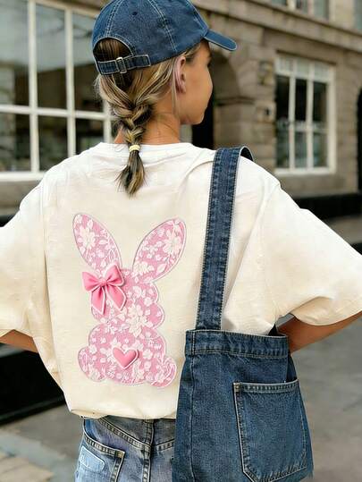 1pc Tween Girl Printed Short Sleeve T-Shirt, Student Youth Clothing, Summer Gift For Kids