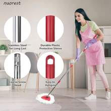 Spin Mop Replacement Set For O-Ceda EasyWring 1-Tank System Includes 2 Mop Head Replacement 1 Mop Handle 30-58in Adjustable 4-Section Pole 1 Scrubber Head 1 Spin Base - 紅白 - 查看 4