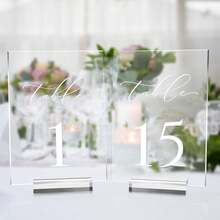 Bảng số bàn cưới bằng acrylic trong suốt 5x7 inch kèm chân đế, in chữ thư pháp màu trắng, bảng số bàn acrylic dùng cho tiệc cưới và lễ tân. - Xem 9
