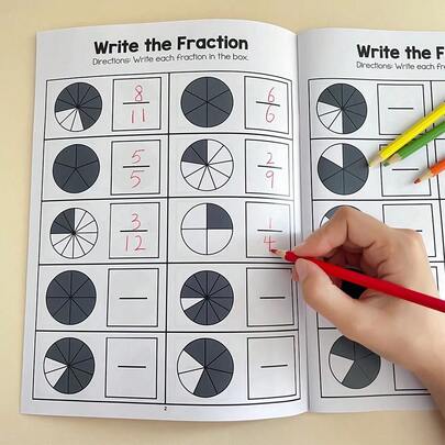 32 Pages Basic Fraction Recognition Learning, Size Comparison & Fill-In Exercises, Includes Various Fraction Teaching Guides, Children's Fraction Practice Workbook, School Student Learning & Educational Writing Supplies