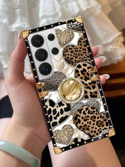 1 chiếc ốp lưng điện thoại hình chữ nhật chống sốc, họa tiết da báo nhiều màu sắc với hình trái tim, kèm vòng giữ gương đính đá, tương thích với các dòng Galaxy S26 Ultra/S26/S26 Plus/S25FE/S25Ultra/S25+/S25/S24 Plus/S24/S24U/S23 Ultra/S22ULTRA/A56 5G/A36/A17/A16 và 17proamx/17/16 Promax/16/15PRO Max/15/14 Plus/15plus/14 Pro Max/13promax. [Phiên bản quốc tế, không phải nội địa]