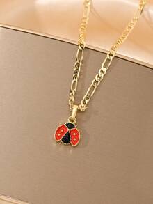 Lindo collar de mariquita de siete puntos de estilo de dibujos animados con circonita, de artesanía exquisita y cómodo de usar. Los brillantes incrustados de circonita son discretos, adecuados para niños y niñas en varios estilos. Es el regalo perfecto para niños, hijos, hijas, compañeros de clase y parejas, adorable y significativo. - Amarillo Oro - Ver 1