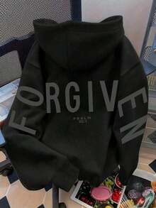 FORGIVEN PSALM Christian Jesus Prayer Graphic Sweatshirt Cozy Sweatshirt, Women Fall And Winter Clothes, Solid Color Long Sleeve Pocket Relaxed Fit Casual Pullover Sweatshirt Black - Màu xanh hải quân - Xem 1