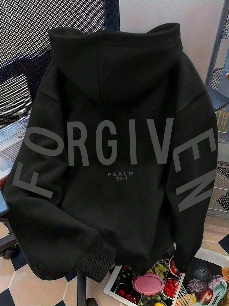 FORGIVEN PSALM Christian Jesus Prayer Graphic Sweatshirt Cozy Sweatshirt, Women Fall And Winter Clothes, Solid Color Long Sleeve Pocket Relaxed Fit Casual Pullover Sweatshirt Black - Màu xanh hải quân - Xem 1