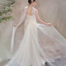 1 件黑色极简主义雪纺飘逸超长披肩，多穿时尚婚礼新娘披肩/披肩 - 黑色 - 查看 8