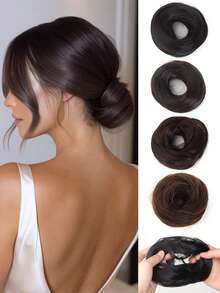 合成假发、发圈、直发圈、女士仿真发、蓬松自然发髻、懒人盘发 - 彩色 - 查看 1